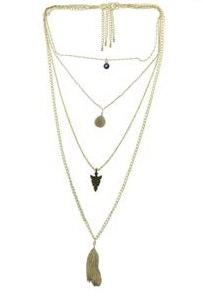 One 4 Row Necklace With Evil Eye, Arrow, and Feather 