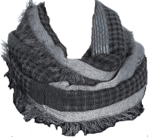 10% acrylic striped lofty loop scarf with frayed edges