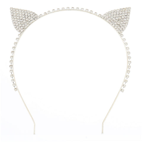 Silver Rhinestone Cat Ears Headband
