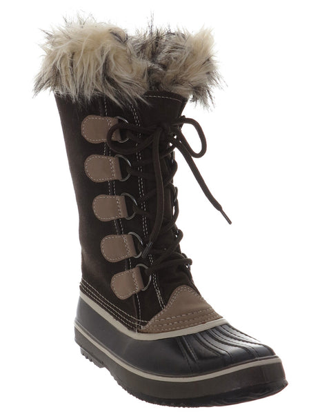 Black and Brown Lace Up Boot With Faux Fur Collar