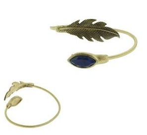 One Metal Diamond Dust Bangle With Feather and Acrylic Stones 