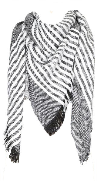 Grey and White Striped Scarf