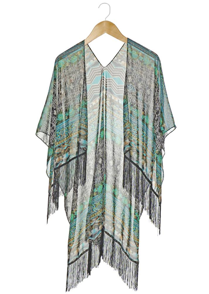 100% Polyester Floral,Tribal, and Chiffon Printed Kimono Scarf with Fringe